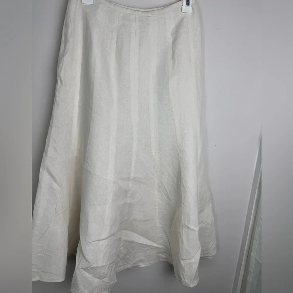 Talbots Fresh Linen 100% Linen A-Line Midi Skirt Ivory Petite 2P